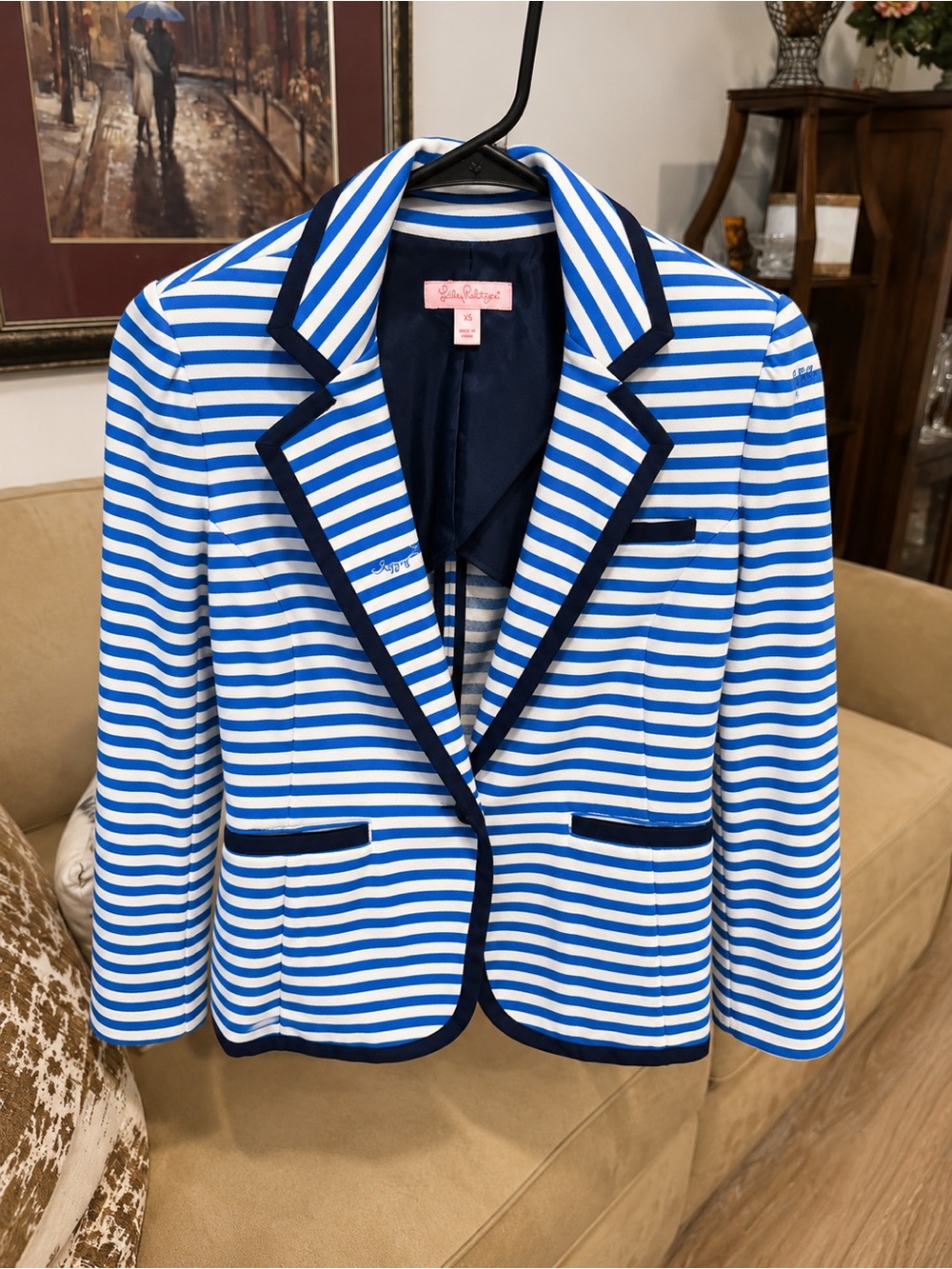 Lilly Pulitzer Blue & White Striped Blazer with Navy Trim